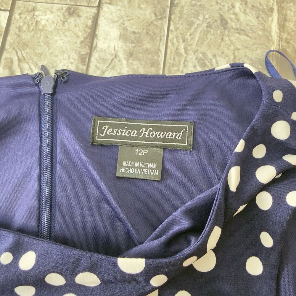 Jessica Howard Womens Midi Stretchy Dress Size PM Missy Blue White Polka Dots - Picture 13 of 15